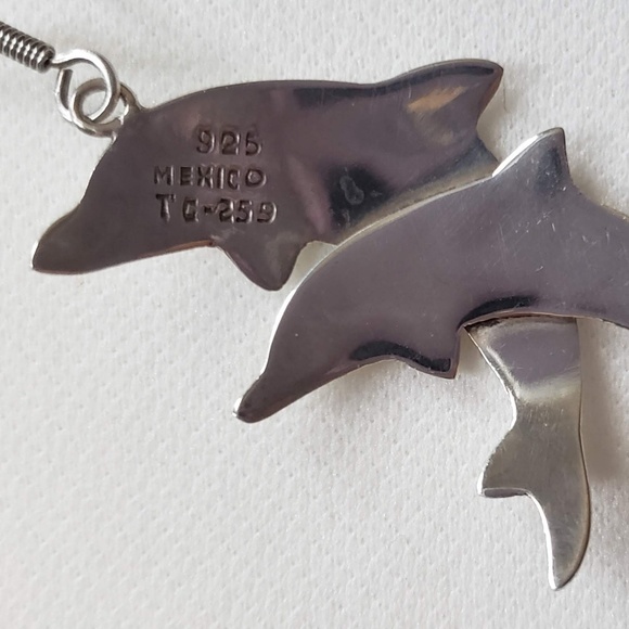 Vtg Sterling Taxco TC-259 Dolphins Dangle Earrings - Picture 3 of 5